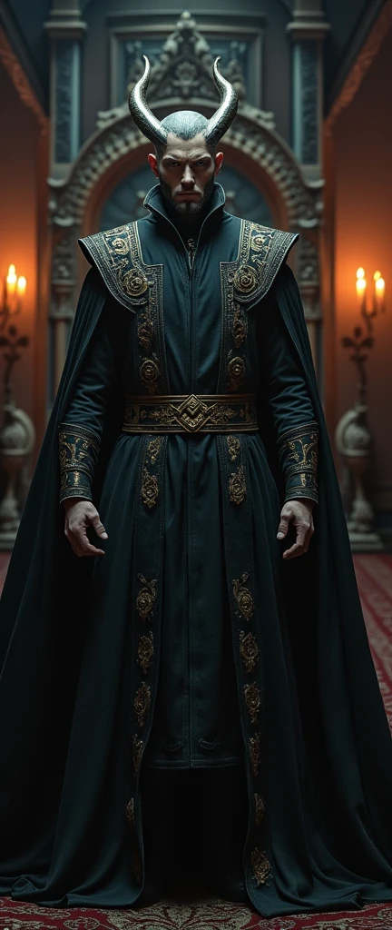 Human male, demon king, handsome, white eyes, robe,cold, cool, stylish high image quality