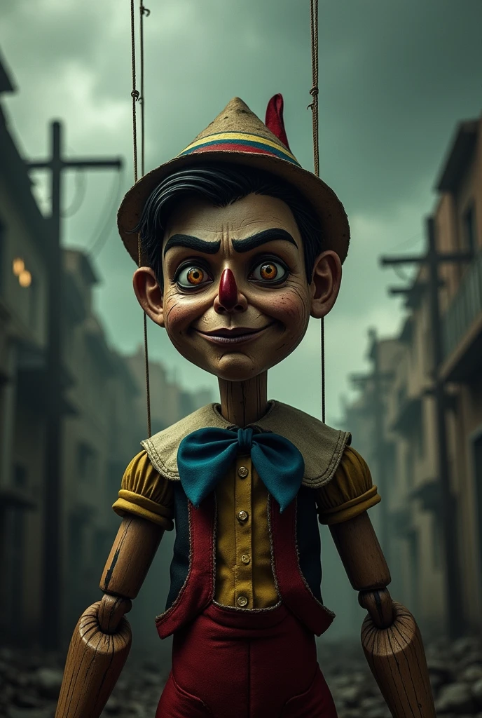 Nicolas Maduro, President of Venezuela, in the guise of a murderous Pinocchio 