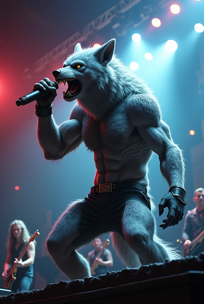 werewolf, singing on stage, live band .