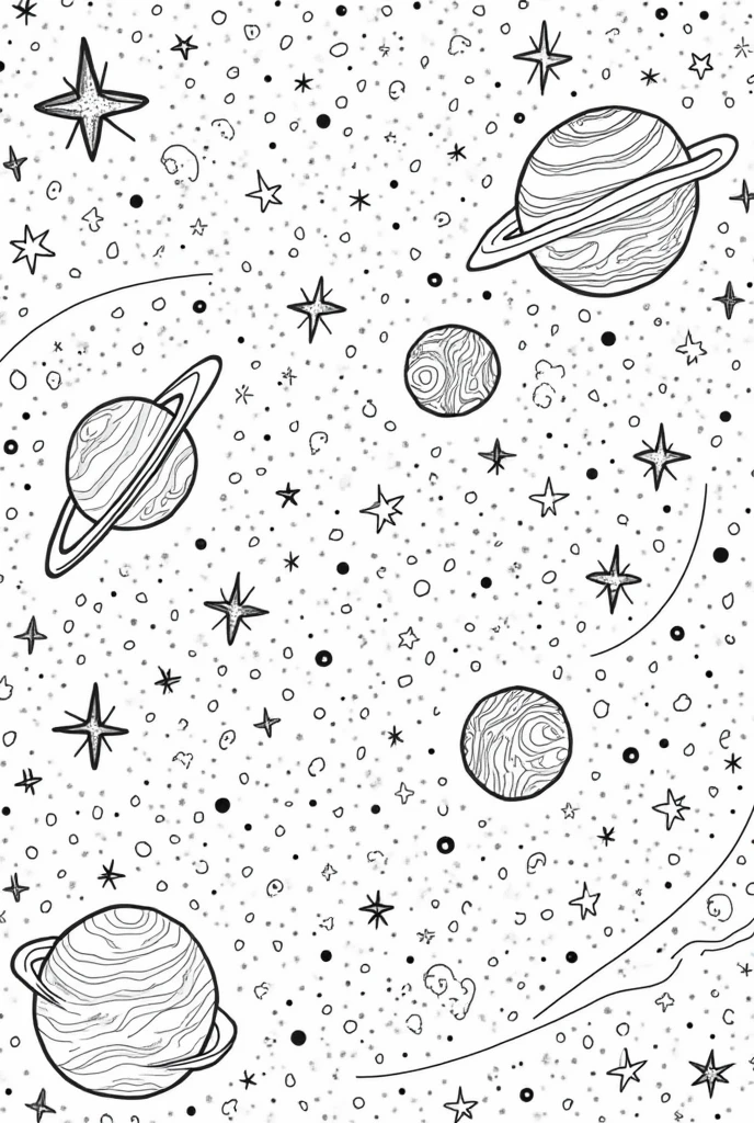 Black and white galaxy coloring page