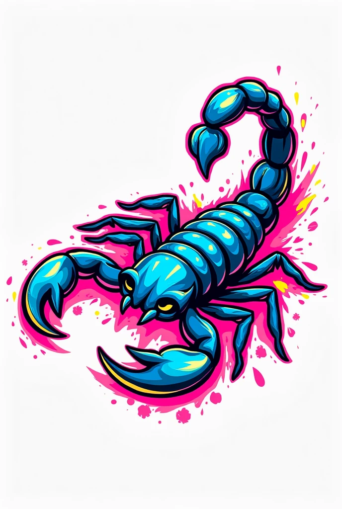 A tshirt design, a scorpio symbol funky, trendy, no background, fun, colorful