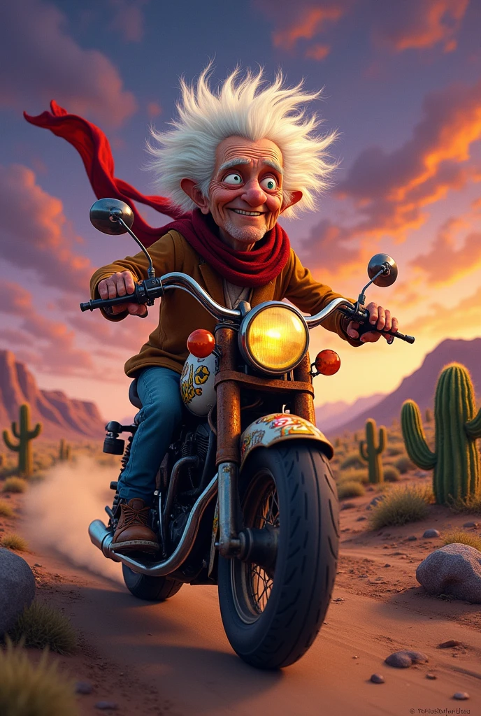 Old man from the Courage the Cowardly Dog series riding a motorcycle