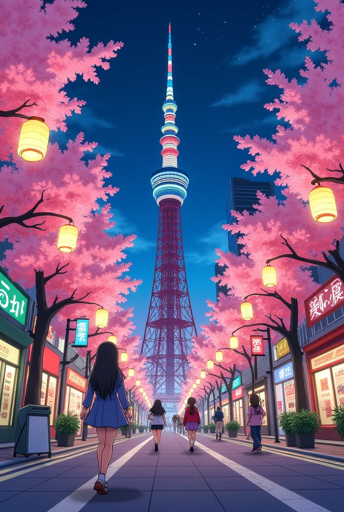 Cartoon version of Tokyo {Japan} {at night } {anime style}