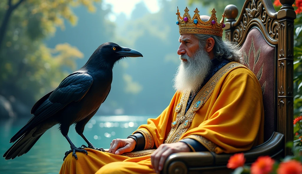 The crow approached the king and said to him, "O great king! By drinking the water of this lake, your every wish can be fulfilled."