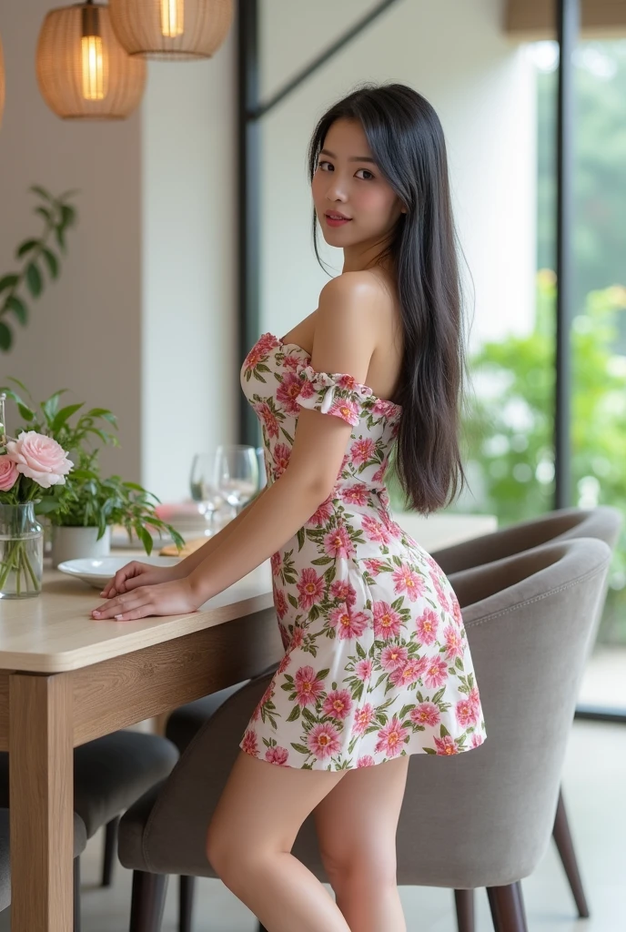 A beautiful asian and young girl.Her facial features are exquisite and fully conform to the golden ratio of human anatomy...Her long,straight long black hair, Big breasts, huge chest, fat body, beautiful scenery, big breasts, big, big tits, busty , big breast, big , wearing a sexy dress, sexy pose , big breasts , big breasts, huge , full body shot, thick body