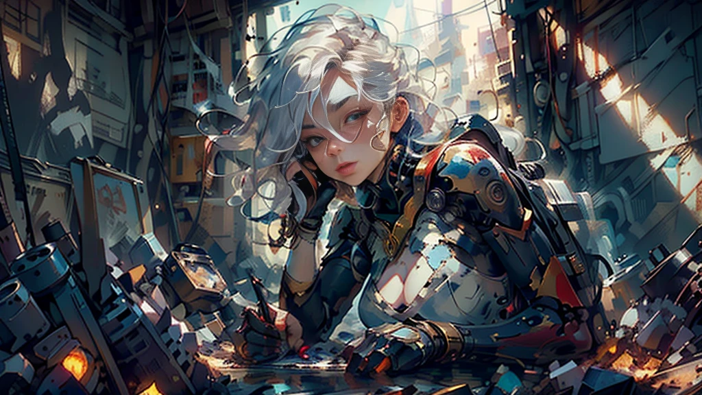 Men are wearing Amman mechs, red and gold, highly detailed abandoned warehouse backgrounds, detailed faces, detailed complex busy backgrounds, messy, gorgeous, milky, detailed skin, realistic skin details, visible pores, sharp focus, volume fog, 8k UHD, DSLR cameras, high quality, film grain, white skin, photorealism, lomography, Metropolis in futuristic dystopia, view from below, translucent
