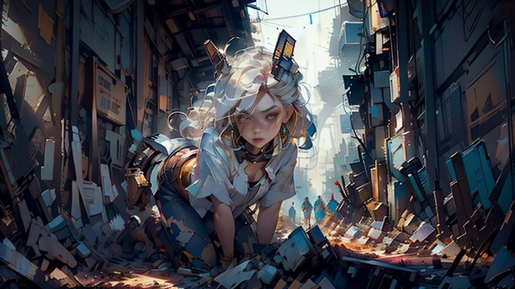 Men are wearing Amman mechs, red and gold, highly detailed abandoned warehouse backgrounds, detailed faces, detailed complex busy backgrounds, messy, gorgeous, milky, detailed skin, realistic skin details, visible pores, sharp focus, volume fog, 8k UHD, DSLR cameras, high quality, film grain, white skin, photorealism, lomography, Metropolis in futuristic dystopia, view from below, translucent