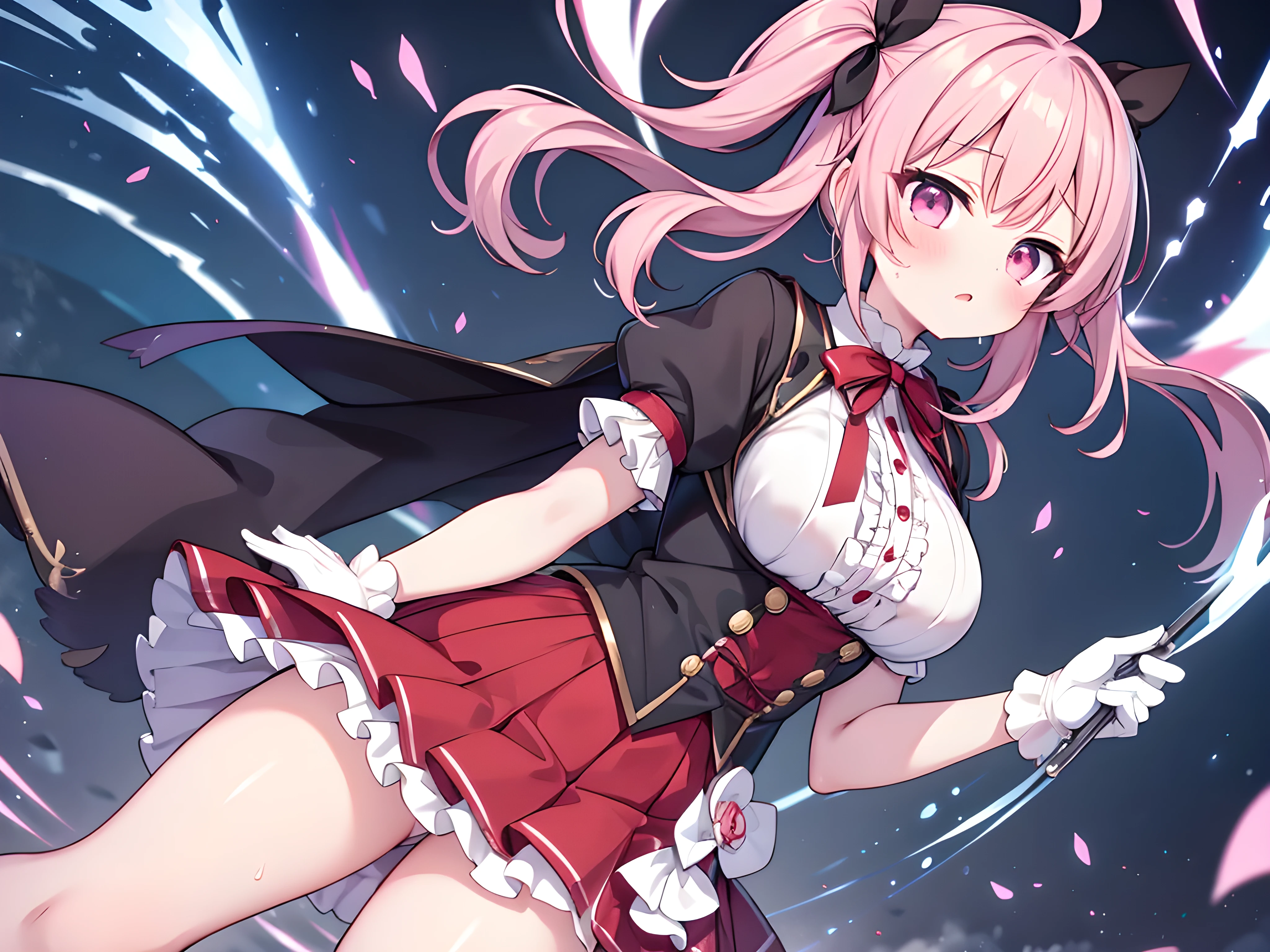 score_9, score_8_up, score_7_up, BREAK source_anime, rating_explicit, best quality, masterpiece, uncensored, 1girl, ct_abruzzi, pink eyes, large breasts,short dress, short sleeves, black ribbon, red underbust, aiguillette, frills, white gloves,paizuri,in heat,oil,sweat,wet clothes,open clothes,dynamic pose,dynamic angle,faceless male,