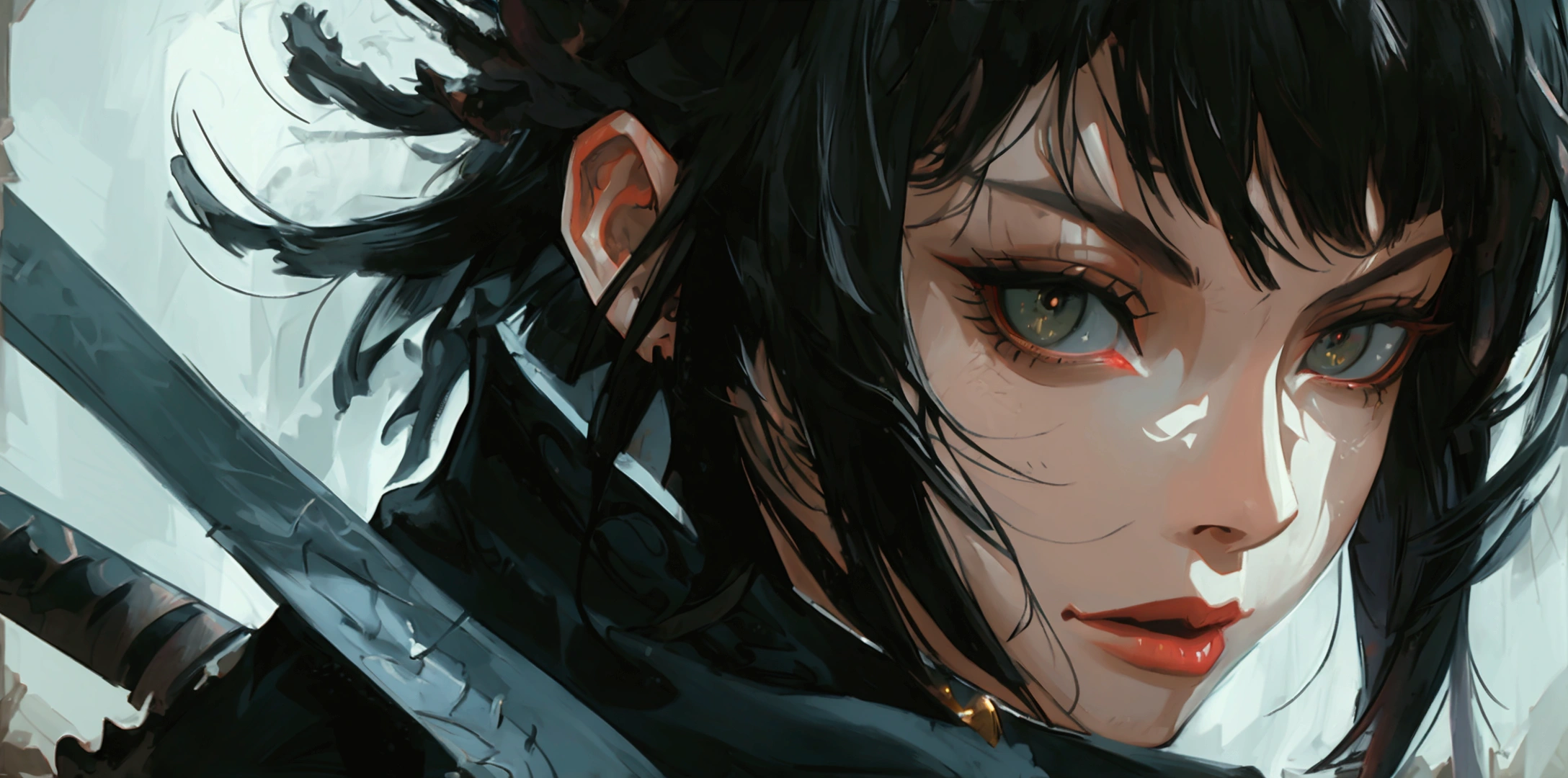 a ninja girl in demon slayer outfit, detailed black cape, heavy detailed clothes, close up, detailed demon slayer background, dark fantasy, (best quality,4k,8k,highres,masterpiece:1.2),ultra-detailed,1girl,beautiful detailed eyes,beautiful detailed lips,extremely detailed eyes and face,longeyelashes,digital painting,oil painting,cinematic lighting,dramatic lighting,moody lighting,dark mood,dramatic contrast,dark fantasy art,highly detailed,hyper realistic,intricate details,gothic,dark colors,muted colors