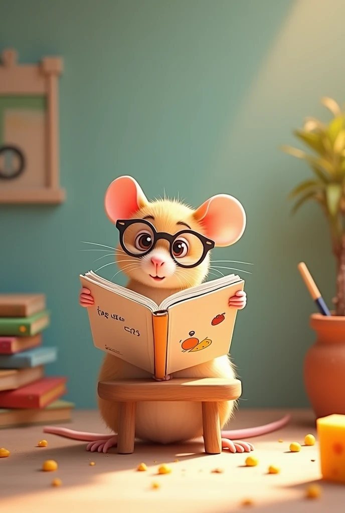 A rat with glasses reading a minimalist cartoon, and even cuter
