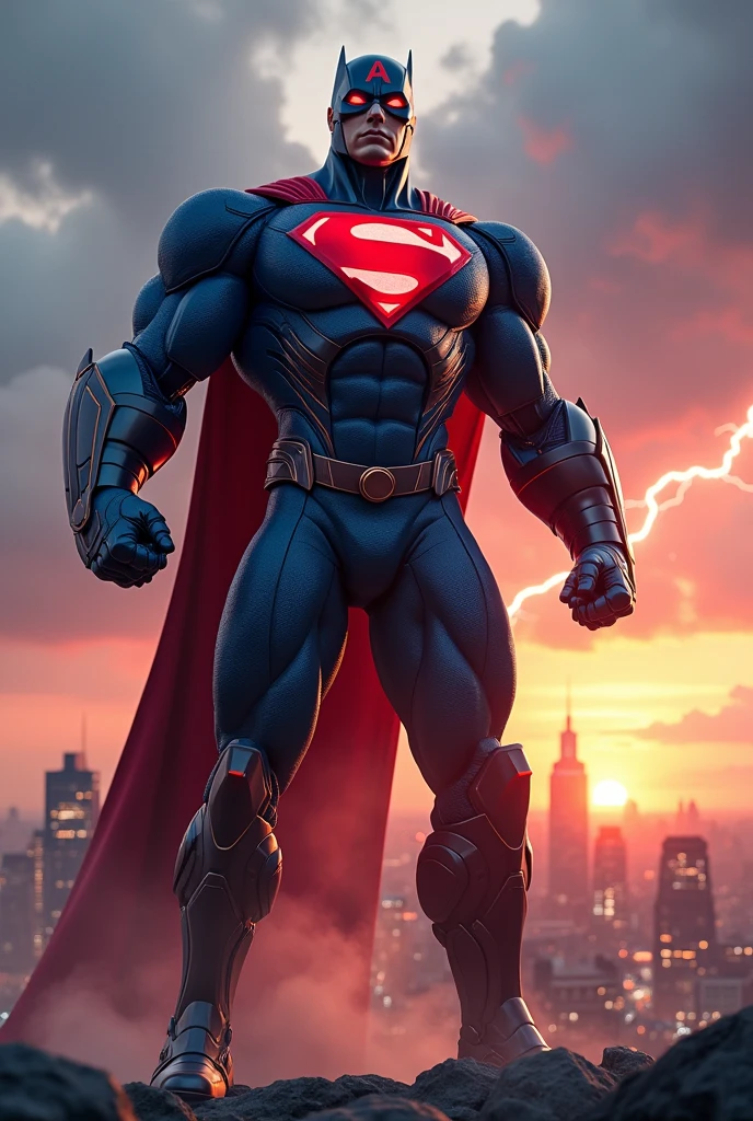 Create a super hyper master supreme mega realistic image of all superheroes in one body