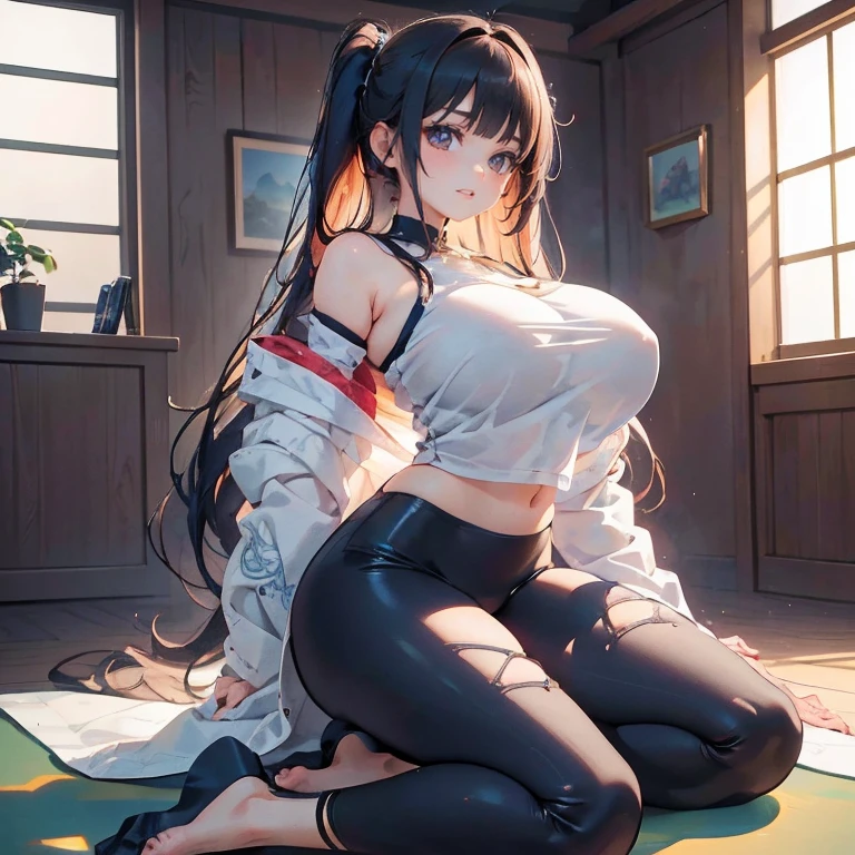 Anime Kawaii sexy Perfect Slim sensual body large breast and huge thighs, An intricate and highly detailed illustration of anime (Young girl). (((work of art))),(((high resolution)))、(((8k)))、(((face perfect)))、(((korean idol)))、25 years old, (yoga pants), Look to the camera, ((high quality eyes)), high quality face, detailed texture, rug, in this
