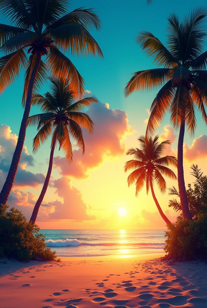 Background con colores vivos y palmeras full HD