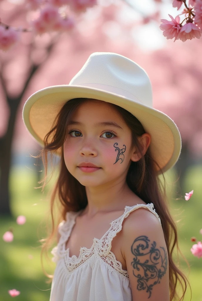 girl with white hat and tatto on her face