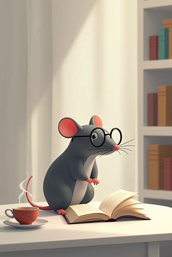 Minimalist rat with glasses reading