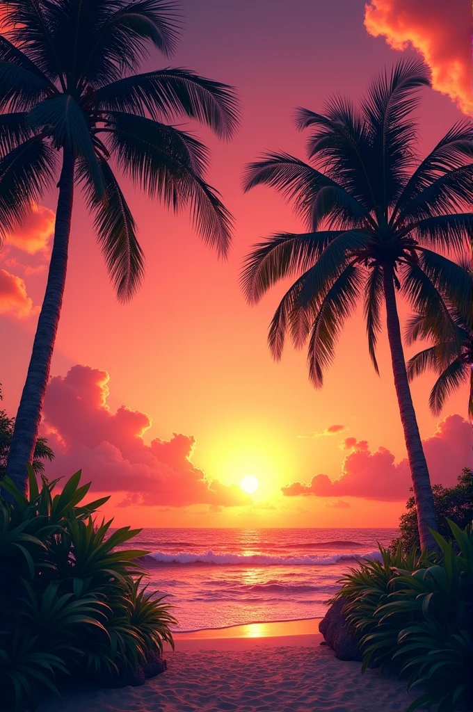 Background con colores vivos y palmeras full HD 