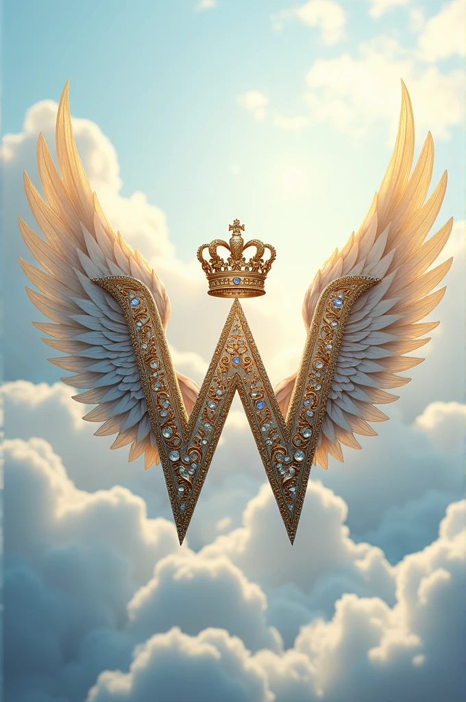 W letter in the shape of a crown and wings
