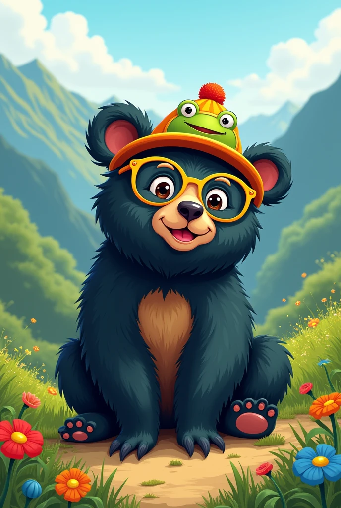 Peruvian spectacled bear wearing a frog hat 