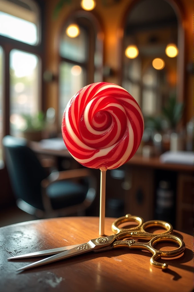 Barber's lollipop with golden scissors