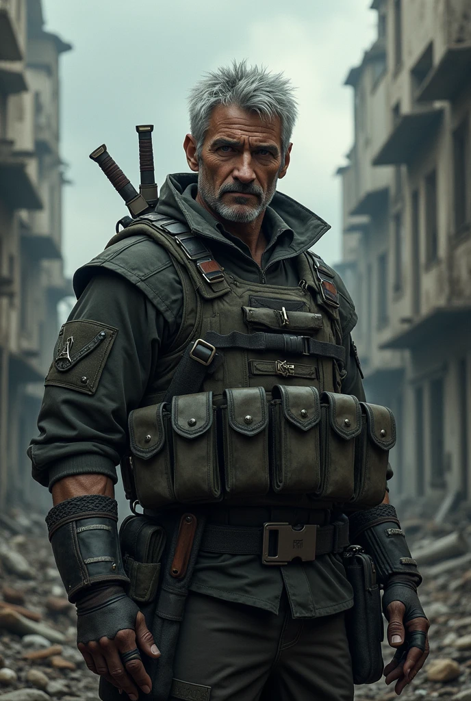 Create a strong soldier, Cao Cao, age 40 years. Weapons Expert, Knives and melee combat. Your name will be Boris sudya
Modern soldier with gray hair