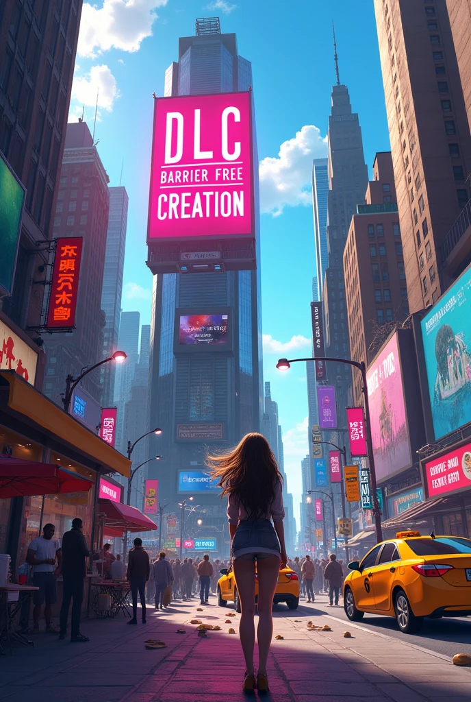 Streets of New York with a billboard advertisement that says: DLC Barrier-Free Creation