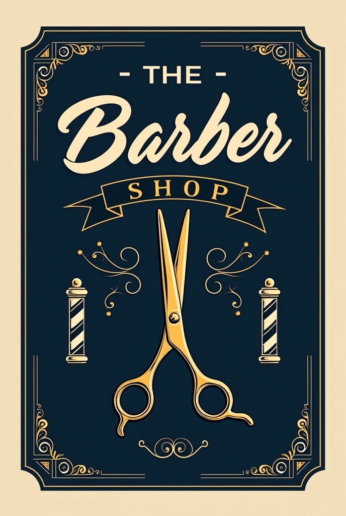 Barber shop logo with golden scissors