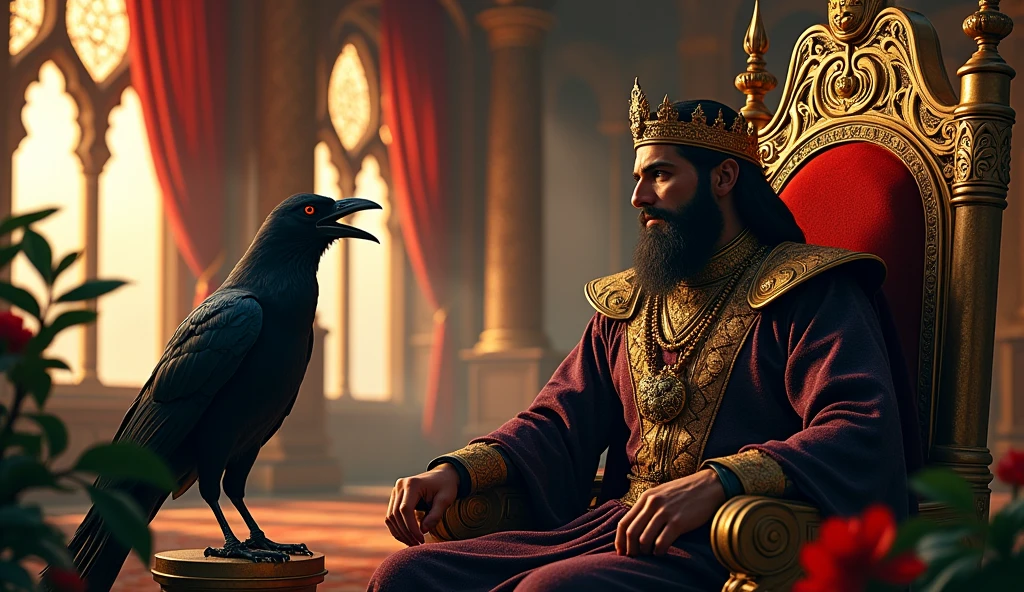 The king listened to the crow and got lost in thought. The parrot, who was listening to both of them, said, "King Salamat! Do not believe what the crow says. He is deceiving. Before you drink the water of this lake, you should know its truth."