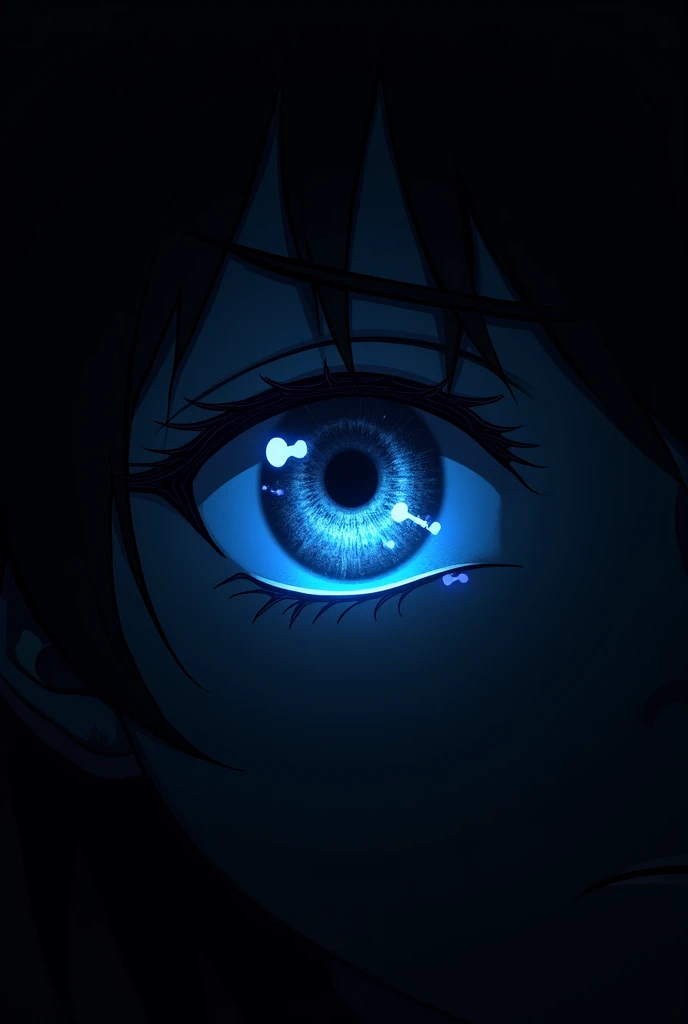 Create a high resolution wallpaper with gojo satoru's eye from jujutsu kaisen. The background is pitch-black. In the center there is only the eye. It has a blue neon glow.