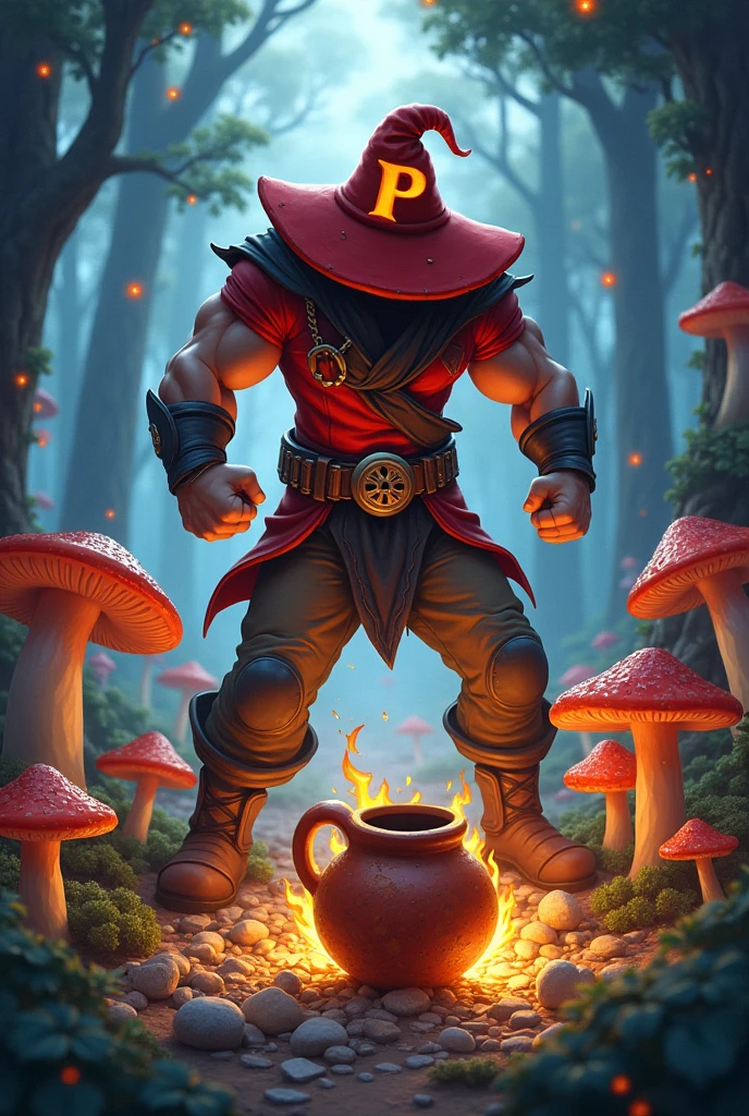 A red-hatted hero with a P on his hat smashes a pot with his bare hands, defeats the demon king, and picks mushrooms.