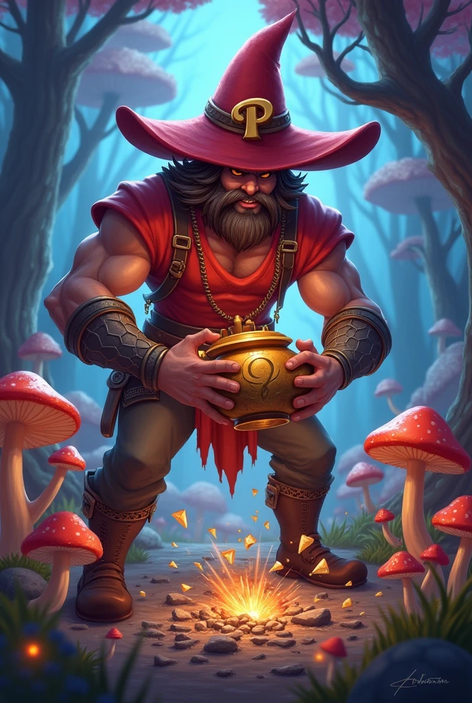 A red-hatted hero with a P on his hat smashes a pot with his bare hands, defeats the demon king, and picks mushrooms.