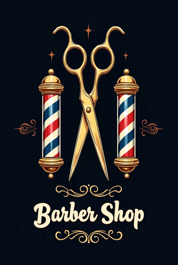 Barber shop logo with golden scissors