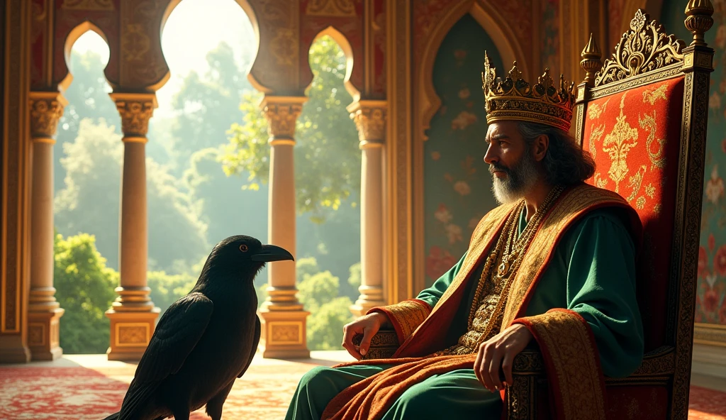 The king listened to the crow and got lost in thought. The parrot, who was listening to both of them, said, "King Salamat! Do not believe what the crow says. He is deceiving. Before you drink the water of this lake, you should know its truth."