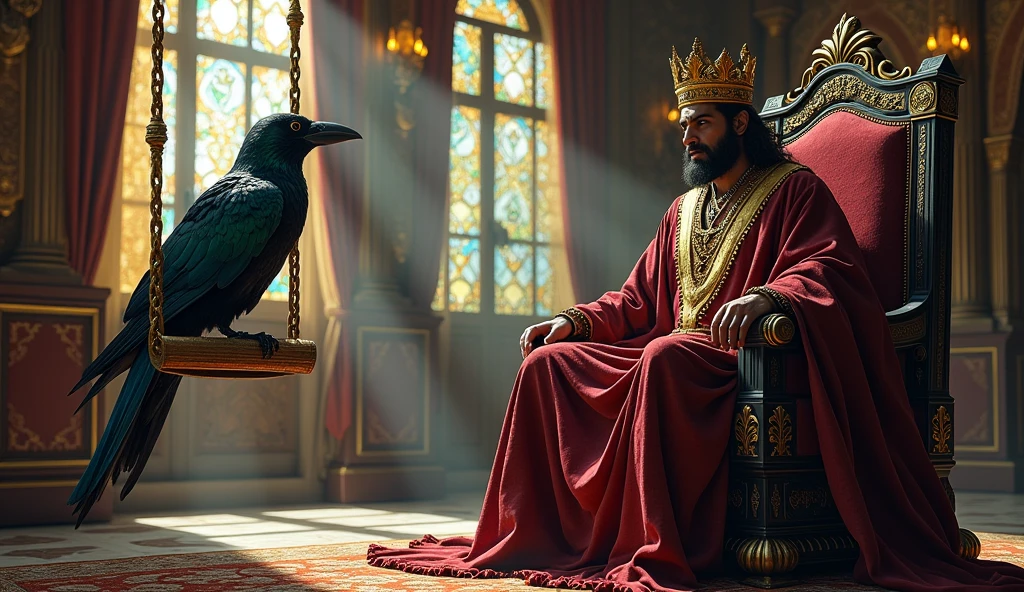 The king listened to the crow and got lost in thought. The parrot, who was listening to both of them, said, "King Salamat! Do not believe what the crow says. He is deceiving. Before you drink the water of this lake, you should know its truth."