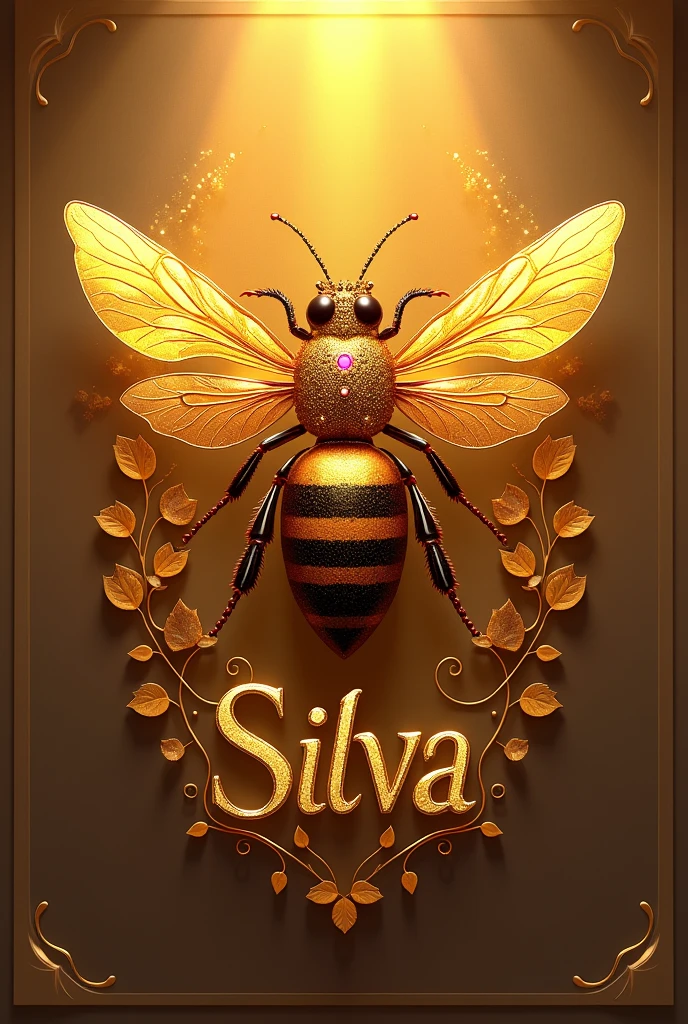 Create a 3d style image of a queen bee coat of arms ,with a highlighted name on the coast & Silva