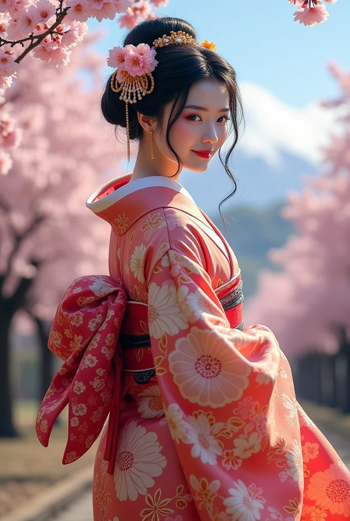 Masterpiece, high resolution photo, a Japanese kimono beauty, huge natural breast, very beautiful face Japanese women, front of few, 8K, UHD