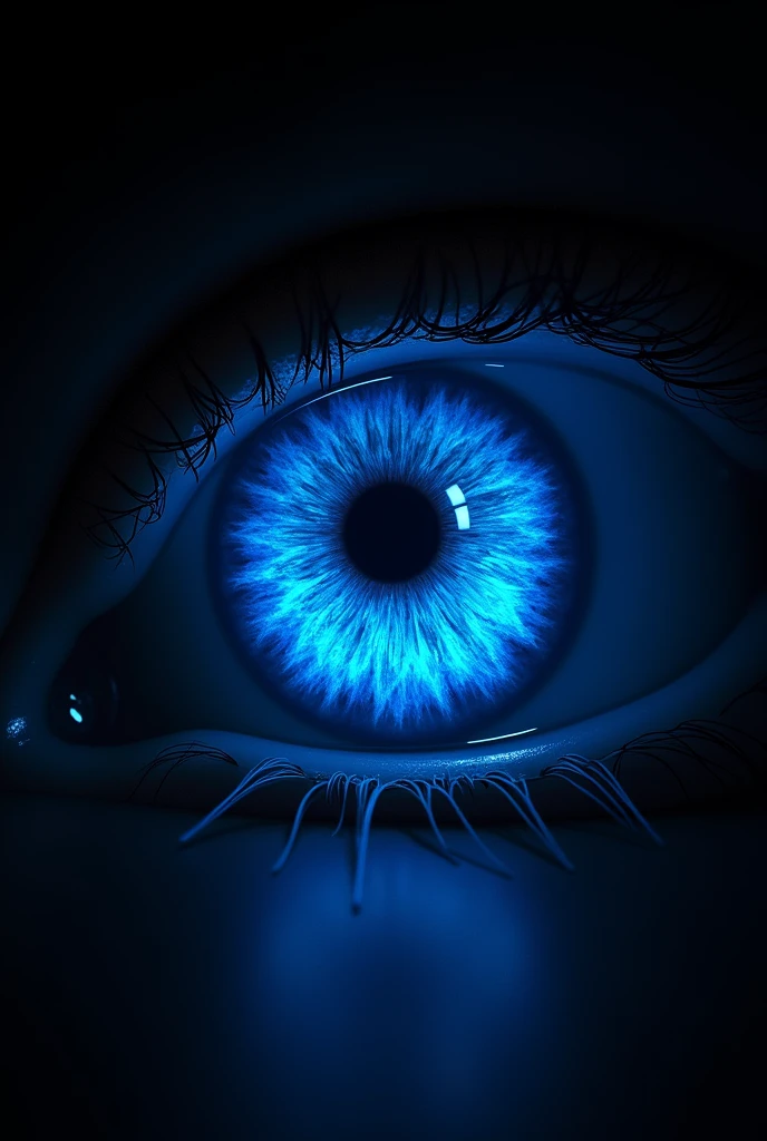 (photorealism1.2) black background, blue eyeball, neon glow