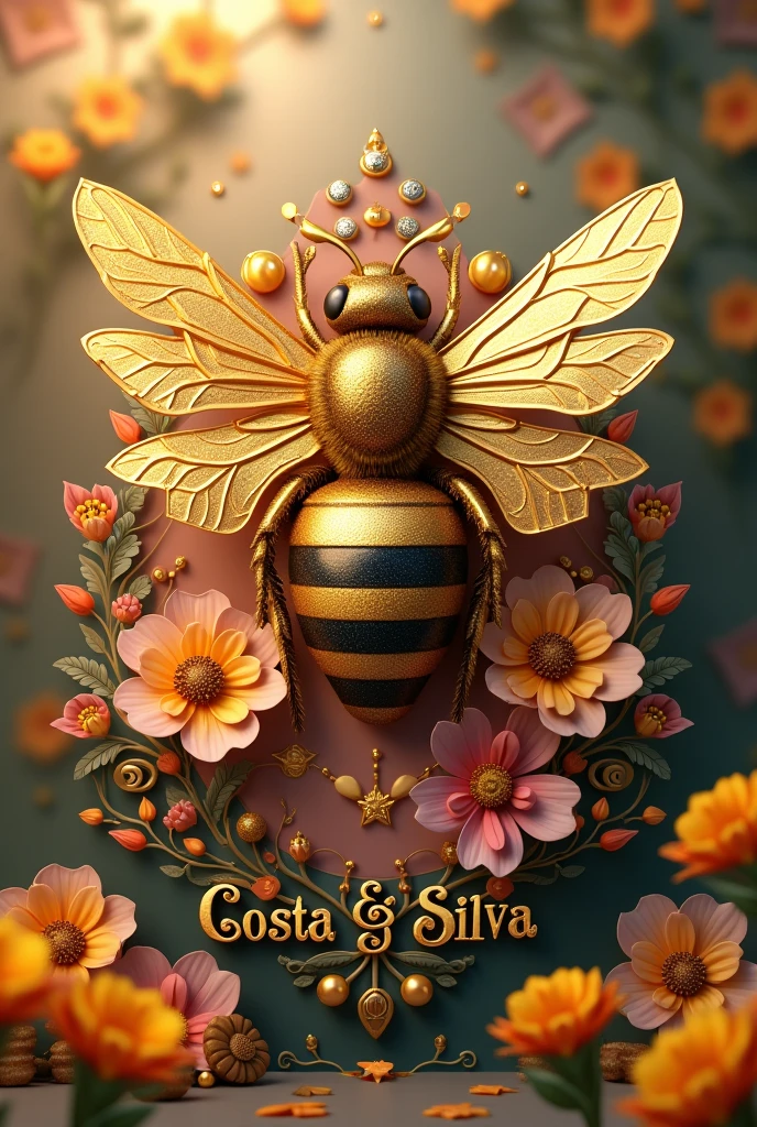 Create a 3D style image of a queen bee coat of arms for me ,with the name highlighted Costa& Silva
