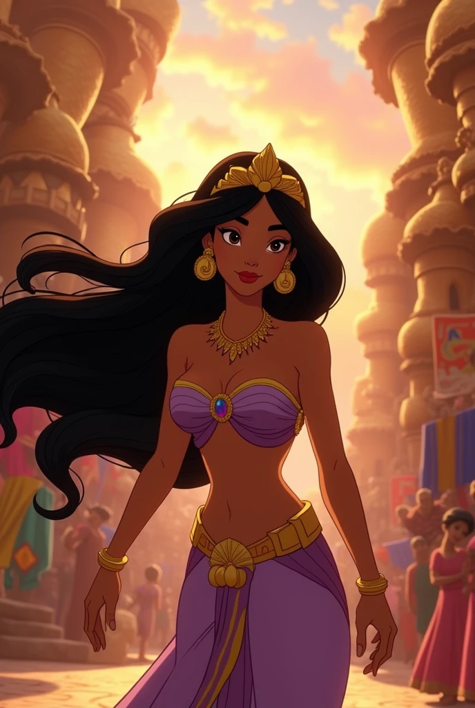 Stunning Princess Jasmine, photo in 8k, in action, cinematic.