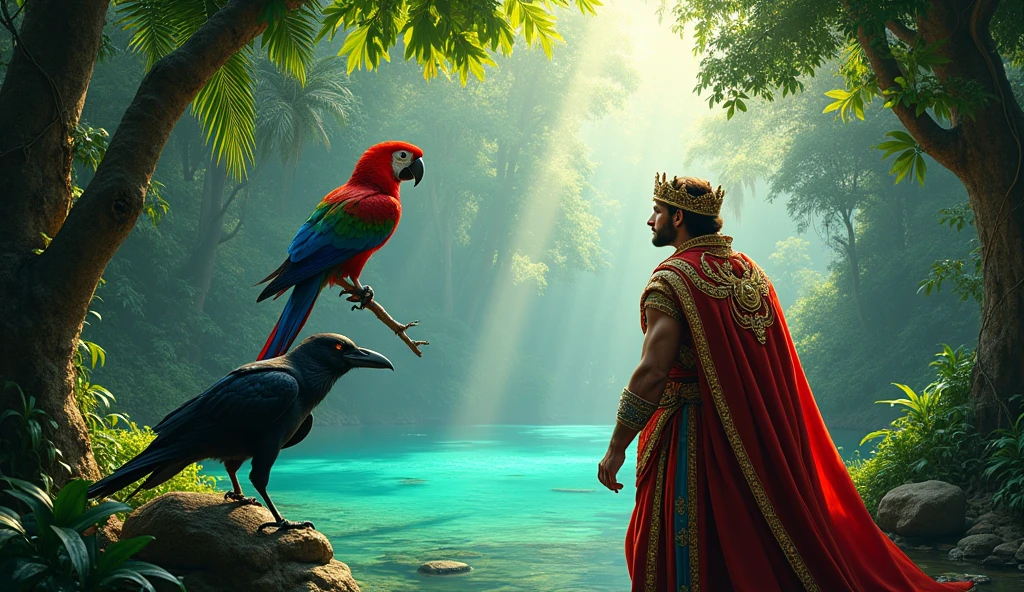 . The parrot, who was listening to both of them, said, "King Salamat! Do not believe what the crow says. He is deceiving. Before you drink the water of this lake, you should know its truth."