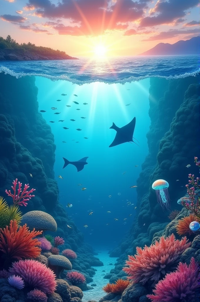 The Japanese sea with sea creatures