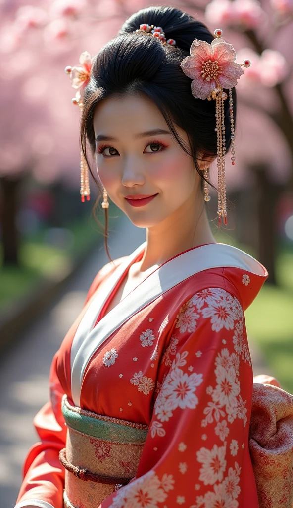 RAW. Masterpiece, high resolution photo, a Japanese kimono beauty, plump body, huge natural breast, very beautiful face Japanese women, front of few, 8K, UHD