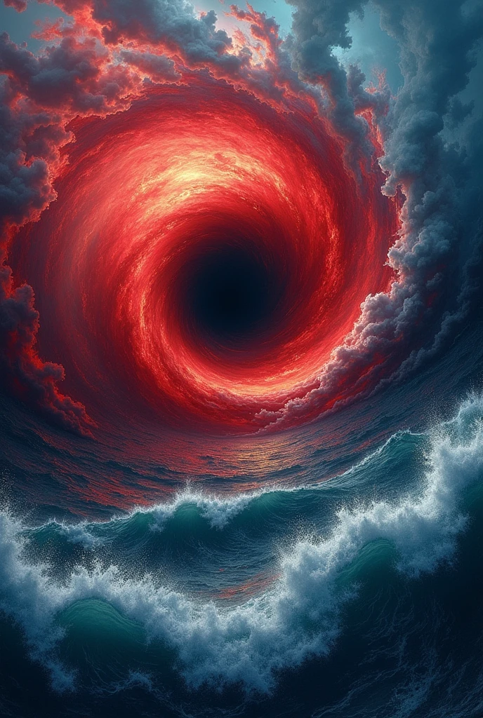 Make a written image of hurricane chosen in red