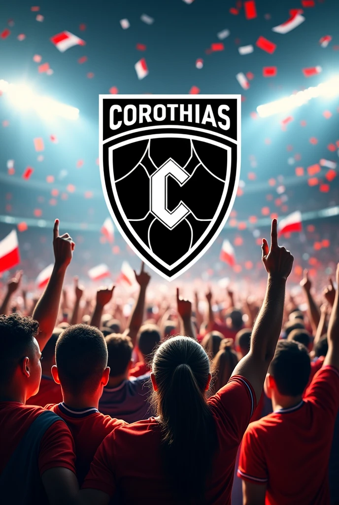 Corinthians crest with a background of the supporters 