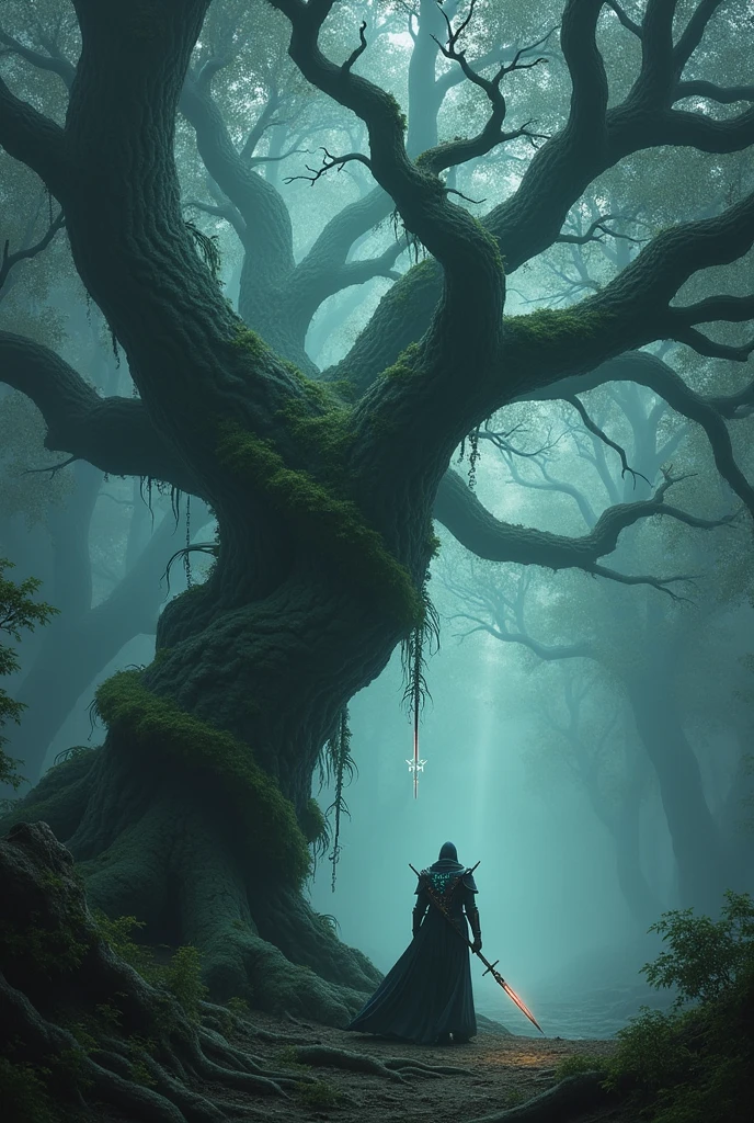 Blades of chaos wrapped around a tree