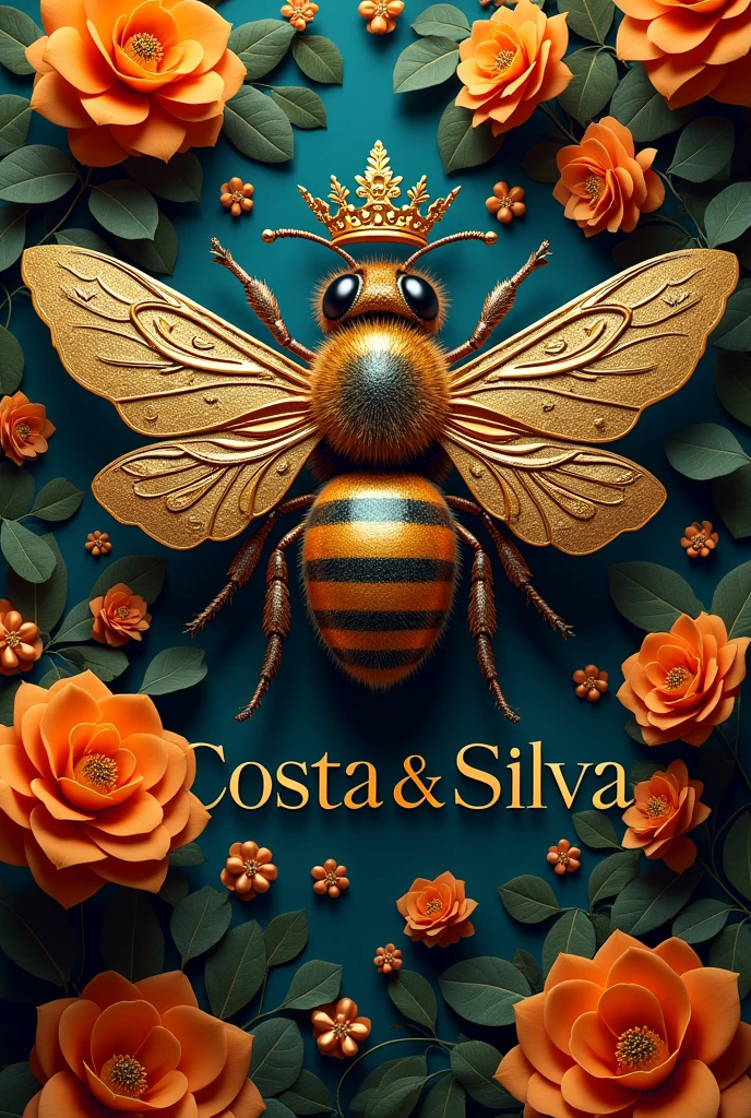 Create a 3D style image of a queen bee coat of arms for me  ,with the name highlighted Costa& Silva  ,with one sentence " You only win tomorrow if you don't give up today. 