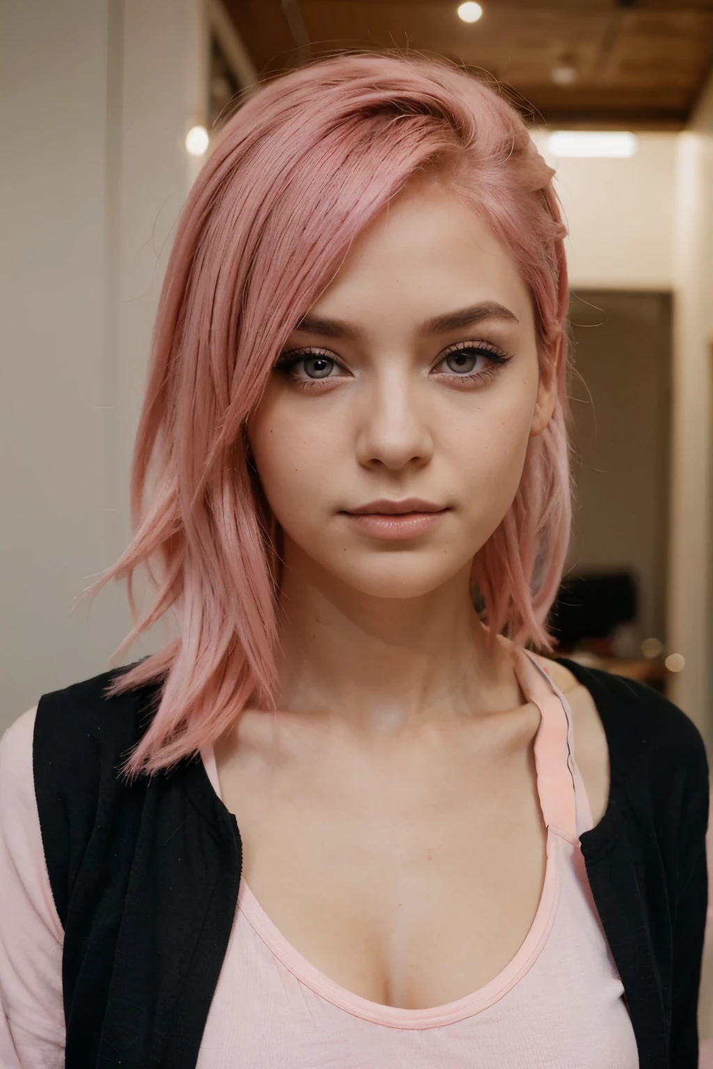 girl with pink eyes and pink hair 