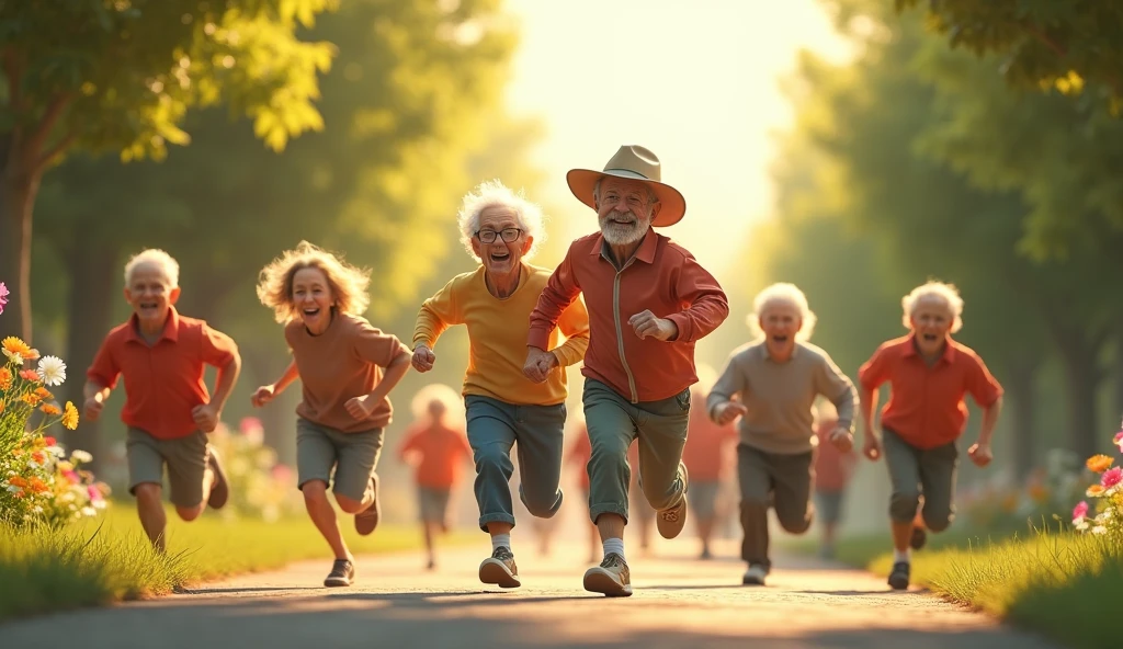 old people running. 3d. high definition