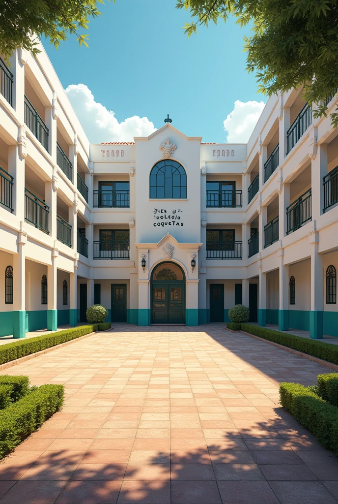 (photorealism:1.2)  Empty pink girls' school inside yard, classic or modern school building, clean in good shape, the sign "Colegio Coquetas" and the signs of many kisses 💋 on the walls, not childish drawings on the walls, no crosses and no color blue anywhere, realistic, intricate details