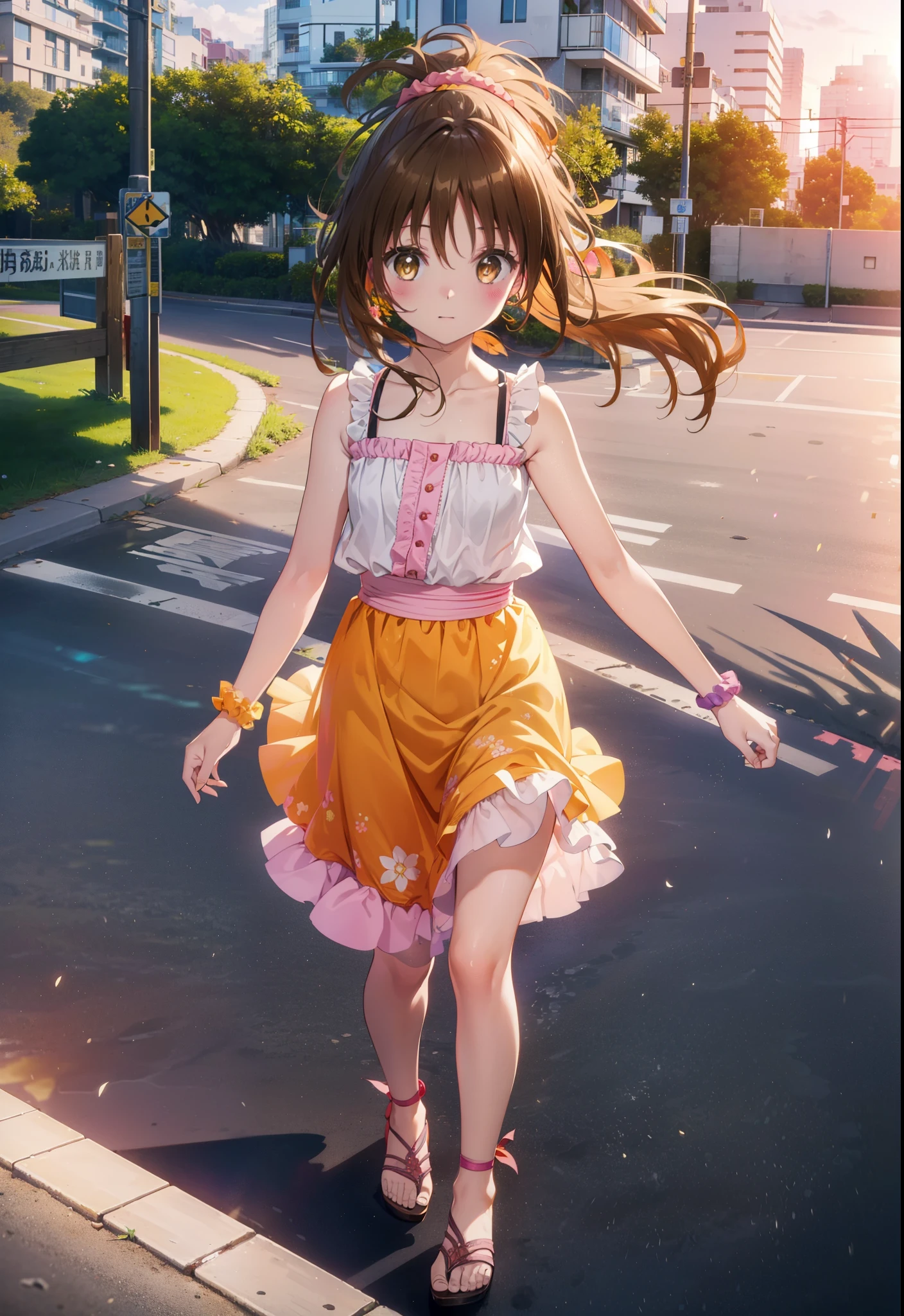 Yuki mandarin orange, (Brown eyes:1.5), Brown Hair, hair ornaments, hair Scrunchie, Long Hair, pink Scrunchie, Scrunchie,ponytail, (Flat Chest:1.2),smile,blush,Open your mouth,Sleeveless dress,Long skirt,Cute heeled sandals,Walking,morning陽,morning,The sun is rising,So that the whole body goes into the illustration,
Destroy outdoors, Coastal Road,
壊す looking at viewer,Destroy the whole body (masterpiece:1.2), Highest quality, High resolution, unity 8k wallpaper, (figure:0.8), (Beautiful attention to detail:1.6), Highly detailed face, Perfect lighting, Highly detailed CG, (Perfect hands, Perfect Anatomy),