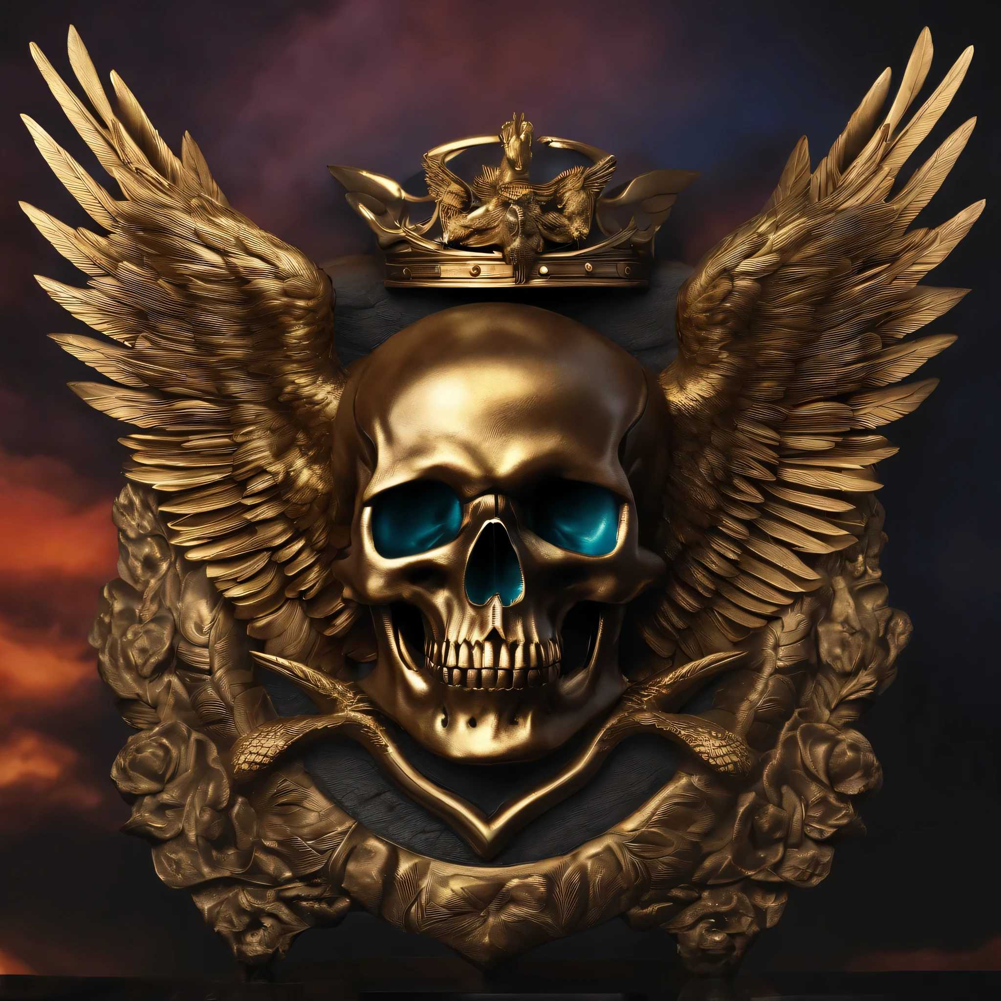 Military tactical skull with golden wings